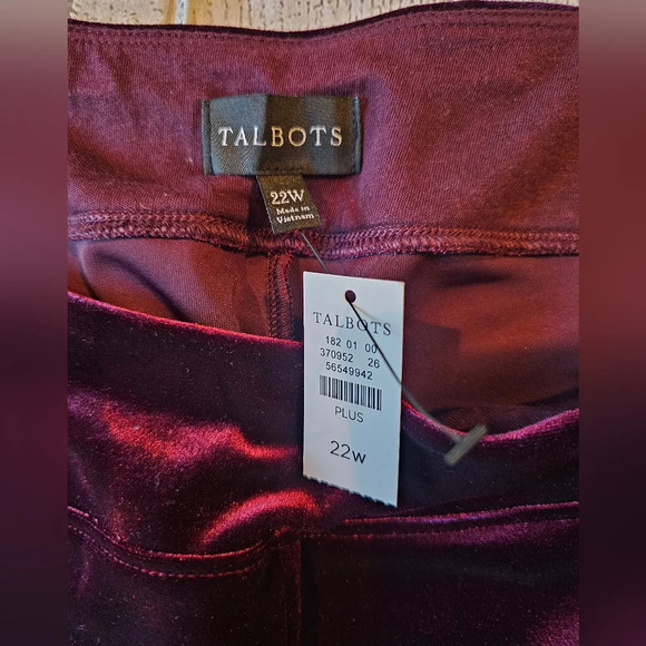 Talbots Plus •Size 22W• Pull On Velveteen Burgundy Pants Career Casual •New Tag• - Picture 2 of 11